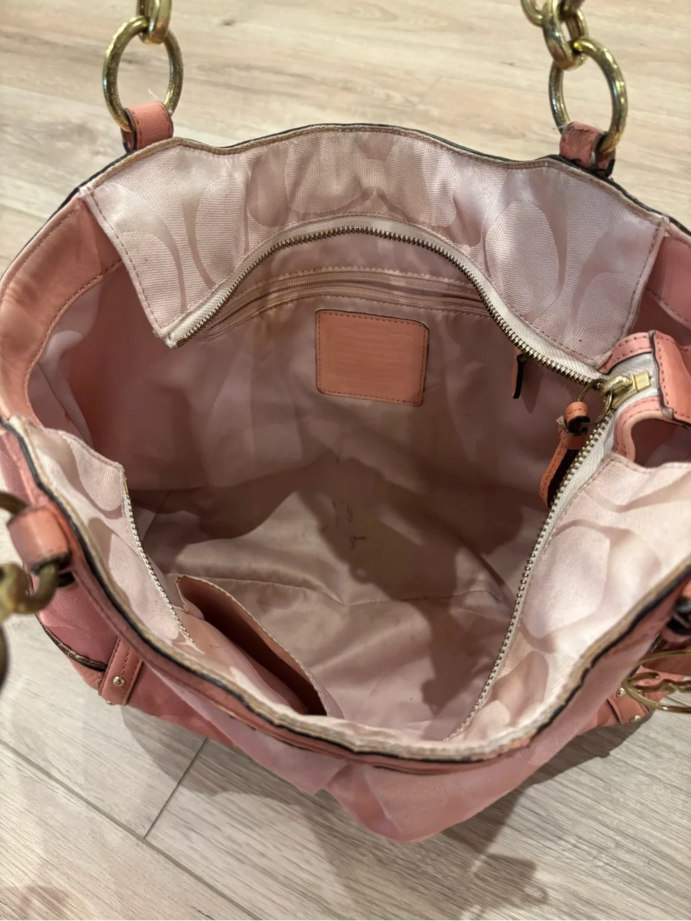 Ombré Coach Pink Signature Jacquard Shoulder Bag with Leather Trim